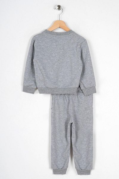 zepkids Crew Neck Long Sleeve Teddy Bear Gray Melange Color Boys' Tracksuit Set