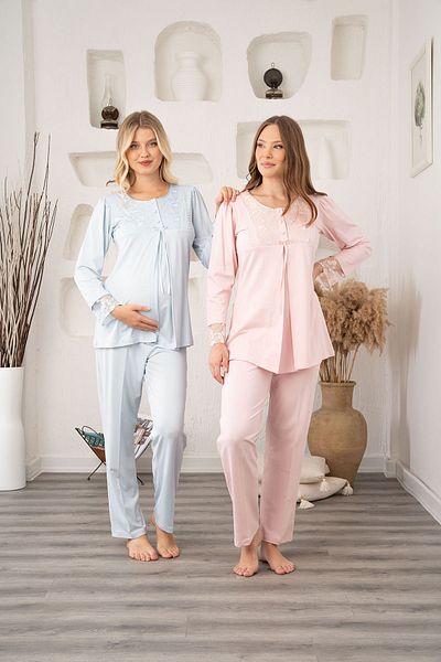 LOHOUSE Set de 3 pijamale și halate de damă din dantelă albastră - pentru gravide