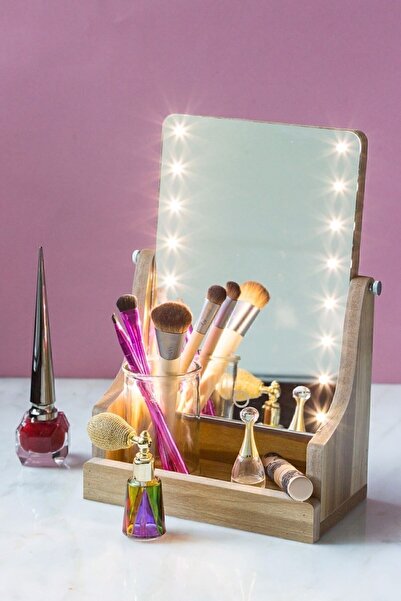 Arma House 4 Kademeli Ledli Ahşap Aynalı Makyaj Kutusu