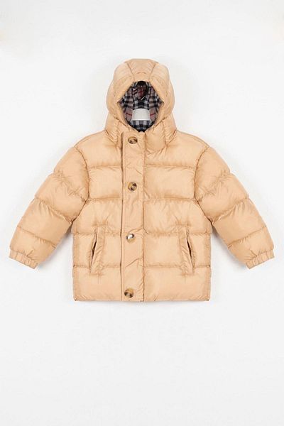 zepkids Hooded Long Sleeve Buttoned Zippered Hooded Long Sleeve Cream Colored Boy's Coat
