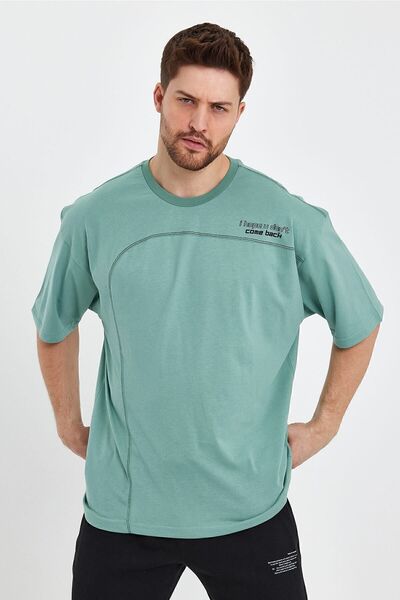 THE RULE Ανδρική λεπτομέρεια ραφής Oversize 100% βαμβακερό φαρδύ φαρδύ μπλουζάκι με λαιμόκοψη με απαλή υφή μέντας