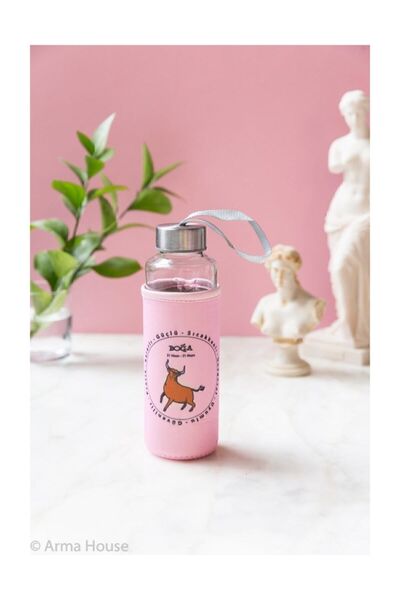 Arma House Pembe Boğa Burcu Kılıflı Cam Matara 400ml