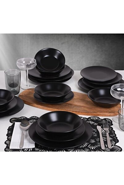 Keramika Mat Siyah Ege Hitit Yemek Takımı 18 Parça