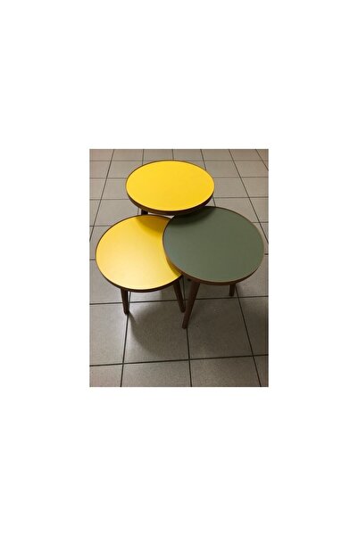 3.lü Zigon Sehpa 18mm 1.sınıf Mdf Lam Tabla 37cm Çap Kullanıma Hazır(MONTAJLI)