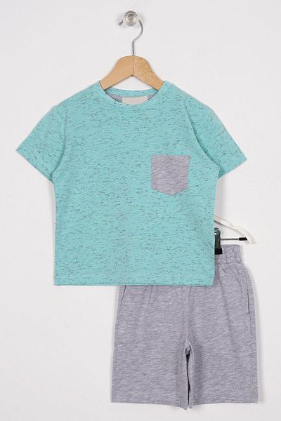 zepkids Set pantaloni scurti pentru baieti - gri menta cu detaliu de buzunar