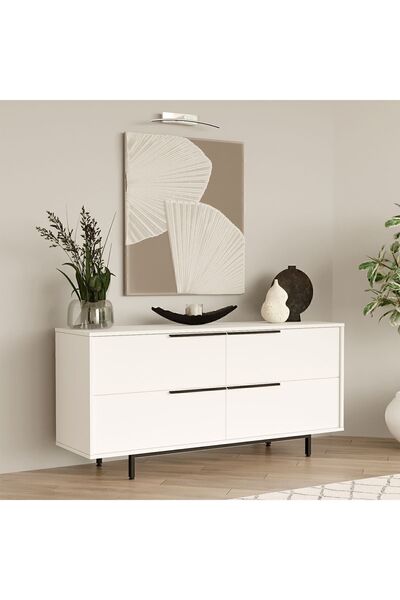 Yurudesign Ocean Konsol 4 Kapaklı Metal Ayaklı 160cm Beyaz ON3-W