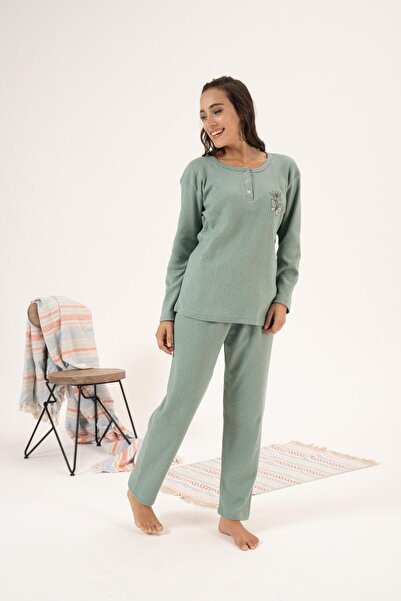 Estiva Γυναικείες χειμερινές πιτζάμες με κέντημα πεταλούδας - γιακά με κουμπιά