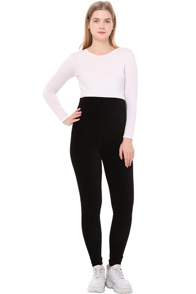 Luvmabelly Myra8050b Adjustable Waist Winter Velvet Maternity Leggings - black