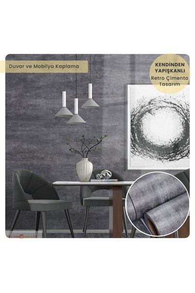 TechnoSmart 60cm×500cm Kendinden Yapışkanlı Dokulu Çimento Görünümlü Duvar Ka...