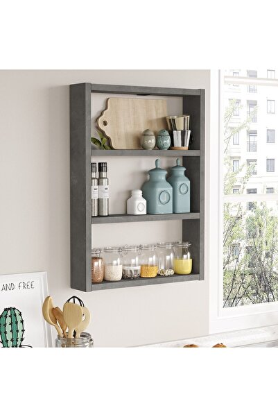 Yurudesign Pera 3'lü Duvar Rafı Mutfak Banyo Rafı Beton Pr1-rg