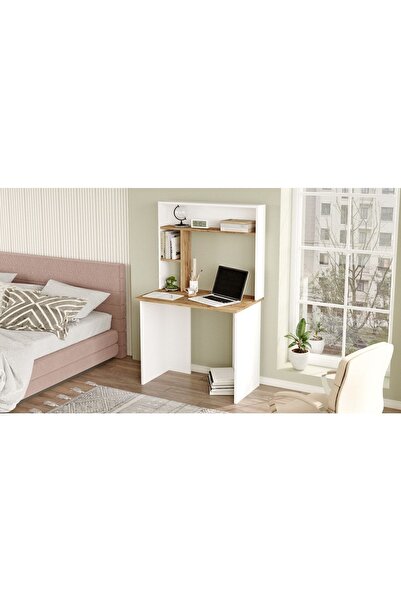 Yurudesign Bremen Çalışma Masası Kitaplık Raf Çam-beyaz Br2-aw