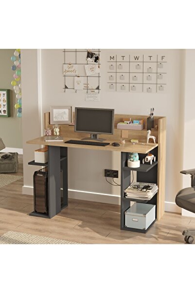 Yurudesign Vader Çalışma Masası Bilgisayar Masası Raflı Sepet-Antrasit VR1-SA