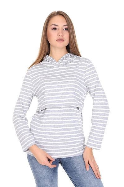 Luvmabelly Myra3521 Gray Striped Hooded Nursing Sweatshirt