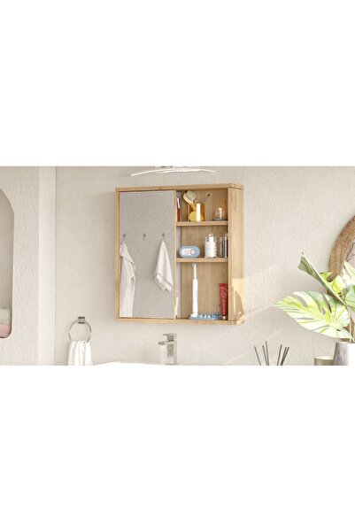 Yurudesign Nova Aynalı Lavabo Üstü Banyo Dolabı Raflı Kapaklı 60cm Sepet NA1-S