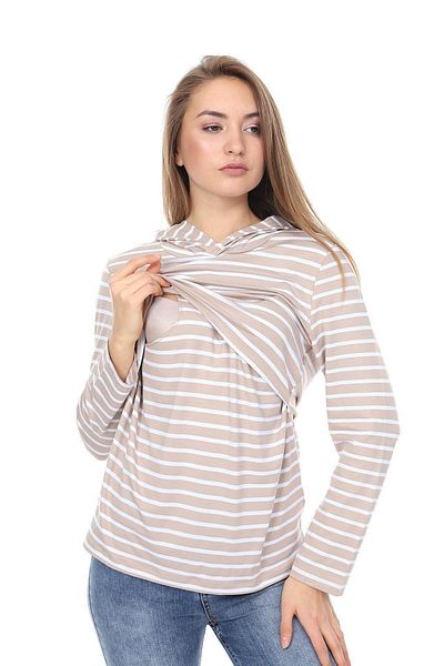 Luvmabelly Myra3522 Beige Striped Hooded Breastfeeding Sweatshirt