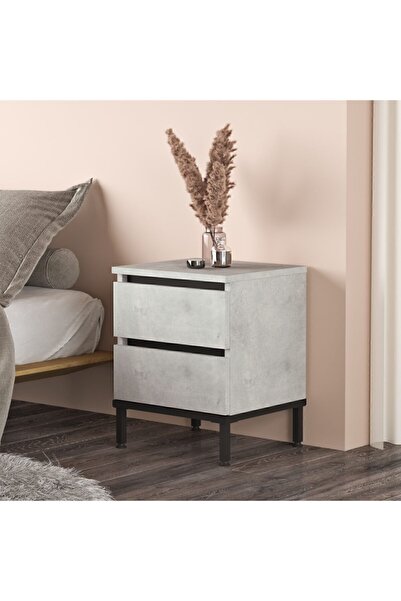 Yurudesign Luvio Komodin 2 Çekmece Metal Ayaklı Taş-siyah Lv25-tl