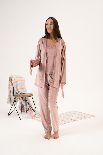 Estiva Velvet Winter Pajamas and Dressing Gown Set - 3 Pieces