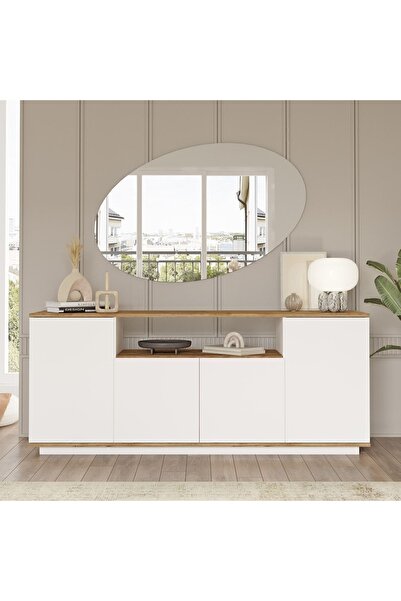 Yurudesign Future Konsol 4 Kapaklı Raflı 180cm Çam-beyaz Fr15-aw