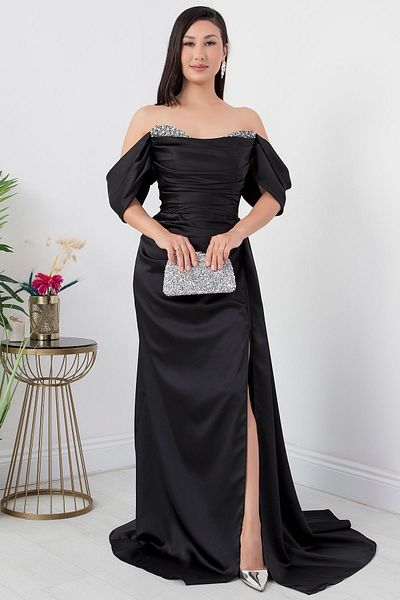 PULLIMM Rochie de seara din satin - Detaliu piept Stone, ECR5007