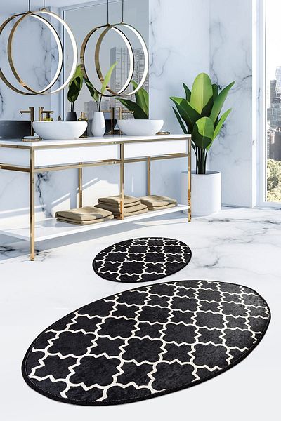Chilai Home Set de baie negru din 2 piese - Set covor-scaun de toaletă