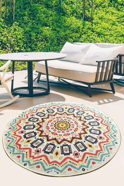 Chilai Home Mandala Color Balkon Çap Balkon Ve Teras Halıları Djth