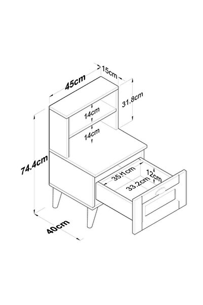 Rani Mobilya Rani Bd105 Komodin 2 Raflı Membran Çekmeceli Komodin Sepet Ceviz - Beyaz
