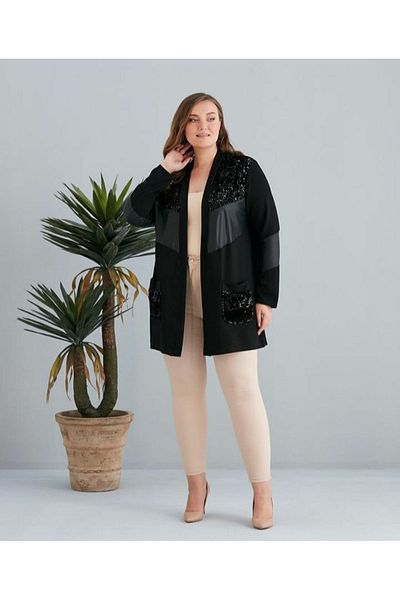 Te&Te Women's plus-size leather and glitter cardigan