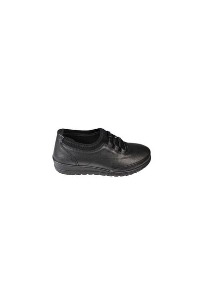 Polaris Polaris Black Genuine Leather - 5 Point Elastic Flat Sole Women's Shoes