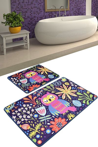 Chilai Home Owls Garden 2-Piece Bathroom Set - Carpet, Toilet Set and Djtbanyo