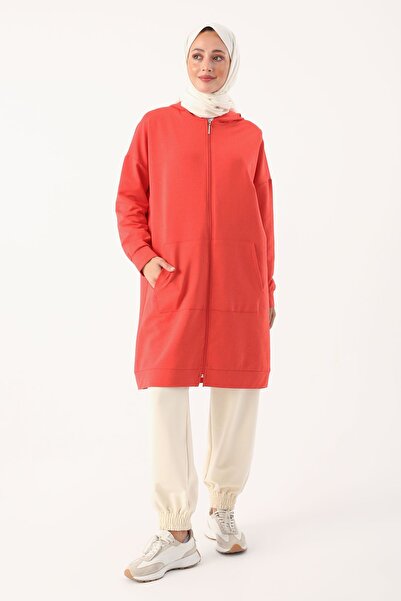 ALLDAY Cardigan de transpirație cu fermoar cu glugă, cu flori de rodie