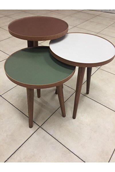 damila 3'lü Zigon Sehpa (KAHVE - EKRU - MİNT YEŞİLİ) Kullanıma Hazır (MONTAJLI)