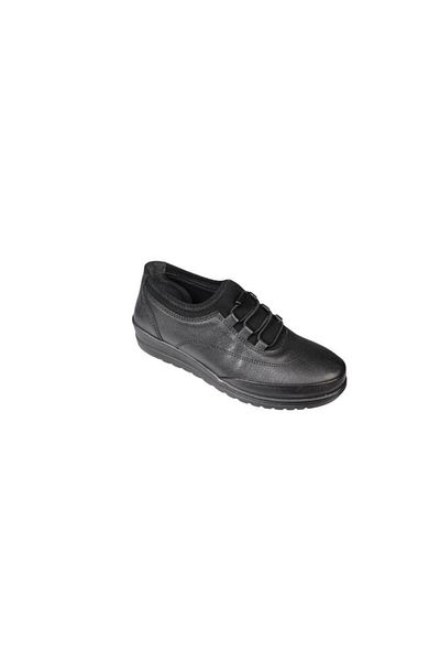 Polaris Polaris Black Genuine Leather - 5 Point Elastic Flat Sole Women's Shoes