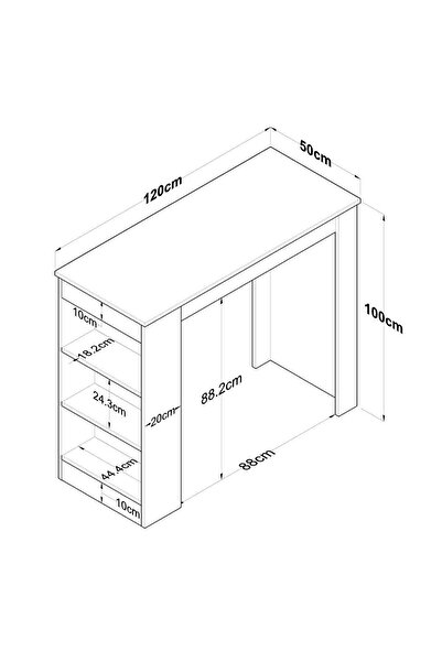 Rani Mobilya Rani Ja103 Bar Masası 3 Raflı Yüksek Mutfak Yemek Masası Sepet Ceviz - Beyaz