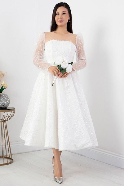 PULLIMM Sequin Tulle Detailed Chest Tulle Dress - Ecr5809