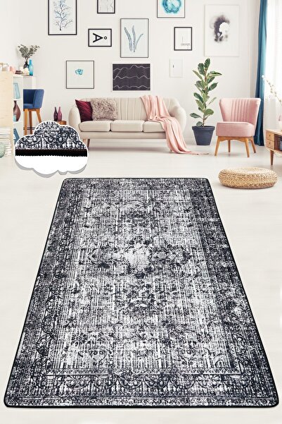 Chilai Home Isabel Siyah Dekoratif Marka Yıkanabilir Kaymaz Taban Halı Djth