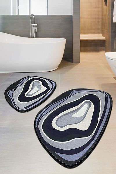 Chilai Home 2-Piece Piedra Bathroom Set: Washable Non-Slip & Djtbathroom Floor Mat and Toilet Seat Set