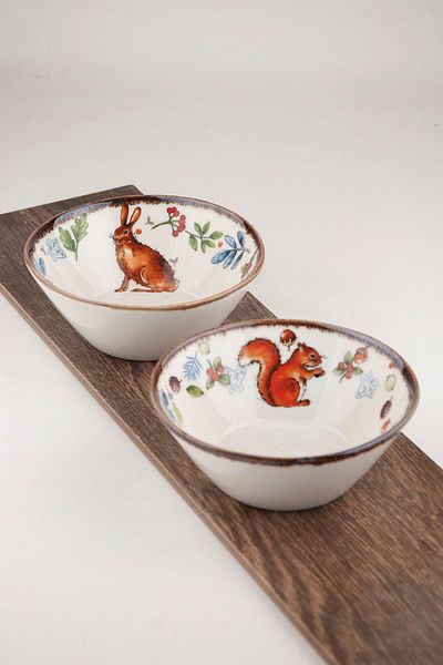 Bursa Porselen Dekor Retro squirrel & rabbit porcelain double bowl