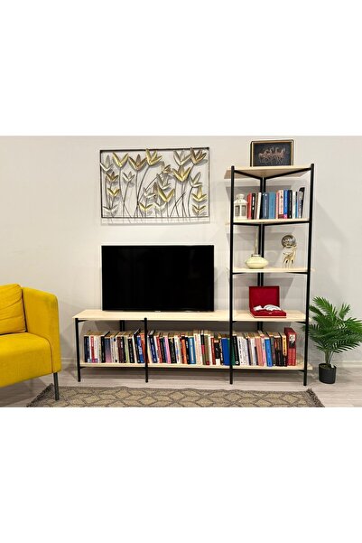 WANDOO Dekoratif Geniş Raflı Metal Tv Ünitesi, Kitaplık, Dosya Kitap Rafı, Of...
