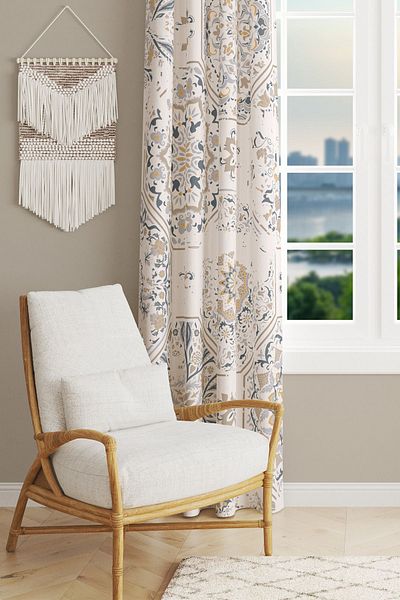 Moud's Anatolia 4 Patterned Suede Living Room Hall Background Curtain Printed Extrafor Drawstring SINGLE WING PRD-1012