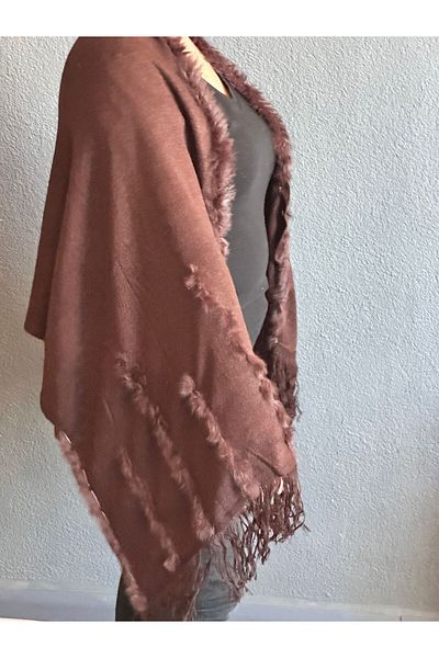 Gönülden Tasarım Дамски шал с шарени трикотажни изделия и кожена обшивка - 150x75 см