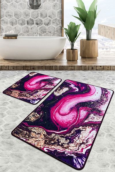 Chilai Home Set de 2 covoare de baie pentru patiserie Set de scaune de toaletă cu bază anti-alunecare