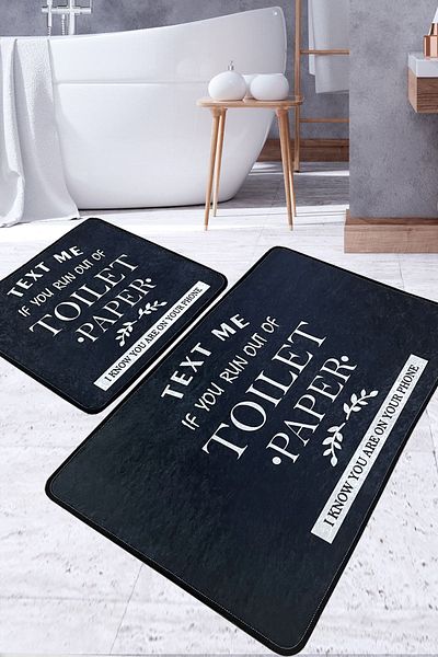 Chilai Home Toilet Black Bathroom Rug Set of 2 Washable, Non-Slip Base Bathroom Djtbanyo