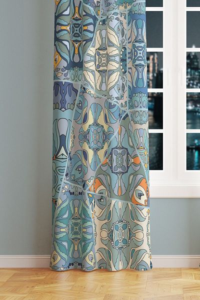 Moud's Anatolia 5 Patterned Suede Living Room Hall Background Curtain Printed Extrafor Drawstring SINGLE WING PRD-1015
