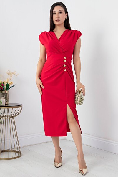 PULLIMM Rochie cu decolteu dublu și detaliu cu nasturi NY4402