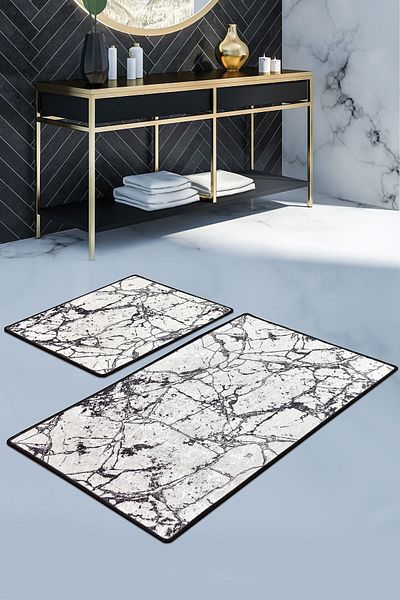 Chilai Home Marble White Σετ 2 Χαλιά Μπάνιου, Χαλάκι Πόρτας Αντιολισθητική Βάση Djtbanyo