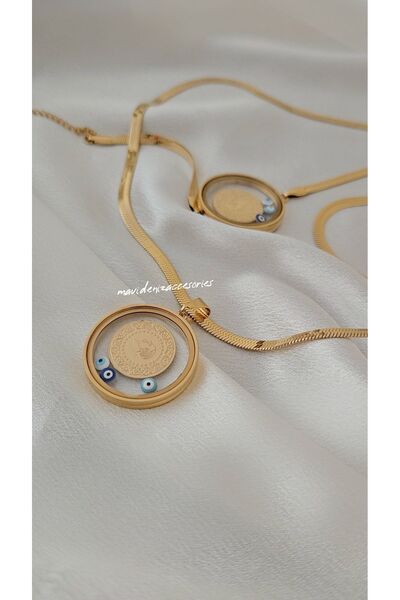 m mavi deniz accesories Çeyrek Altın Çelik Bileklik Cam Çerçeveli Açılan Çeyr...