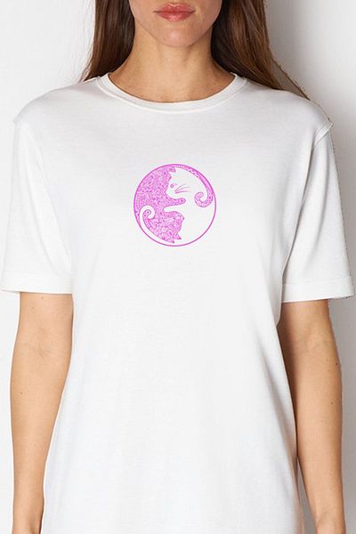 ROCKANDROLL Balance Cats White Crew λαιμόκοψη κοντομάνικο χτενισμένο μακρύ φόρεμα