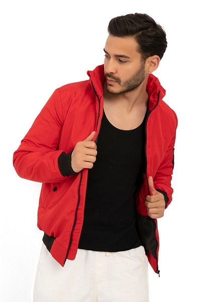 Riverstorm Men's Red Lined Stand Collar Seasonal Water and Windproof Jacket with Pockets