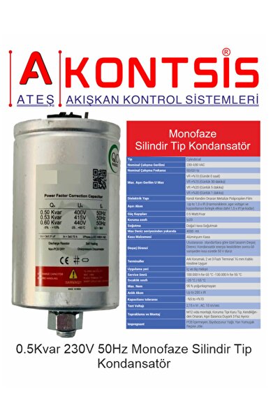 0.5Kvar 230V 50Hz Monofaze Silindir Tip Kondansatör POWELCO