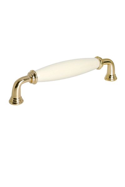 Porcellana Perla Porcelain Handle- Cabinet Drawer Furniture Kitchen Handle Ruby 96mm(9,6cm)- Cream-Gold-Metal Foot-Stk1628